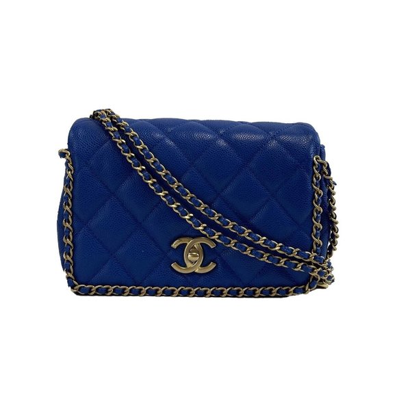 Chanel Mini Chain Around Multi Chain Full Flap Bag Quilted Caviar 22B Blue - Picture 15 of 16